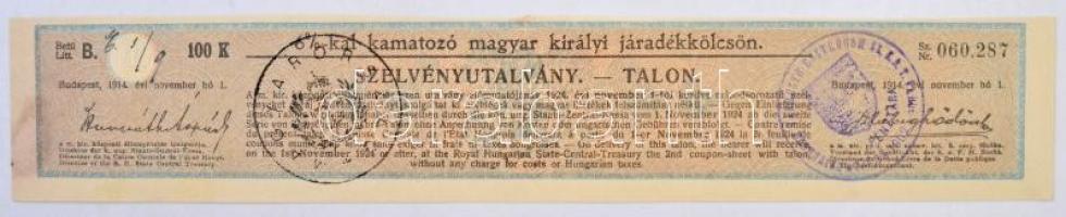 Budapest 1915. "A Magyar Korona Országai 6%-kal kamatozó Járadékkölcsön" államadóssági köt...