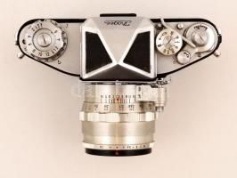 Ihagee Exakta Varex IIa. kamera, Carl Zeiss Tessar 2,8/50 objektívvel börtokban. Ritka, balkezes kam...