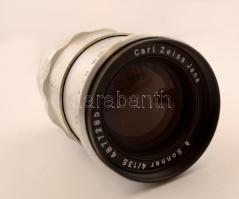 Carl Zeiss Sonnar 4/135 objektív, színszűrővel, hozzá bőrtok / Vintage objektíve