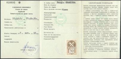 1977 Vadászati engedély külföldi állampolgárok részére. / Hunting licence for Italian hunter