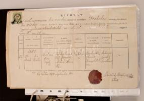 Vegyes okmány tétel: anyakönyvi kivonatok, levelek, stb., köztük okmánybélyegesek is, összesen 100 d...