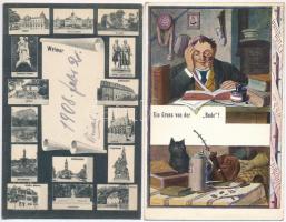4 db RÉGI képeslap, Vienna, Studentika, Leipzig, Weimar / 4 old postcards; Wien, Studentica, Leipzig, Weimar