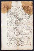 1848 Kiskunszabadszállás város és kocsmáros közötti korcsmáltatási szerződés három évre a városi előljárók aláírásával és a város címeres pecsétjével
