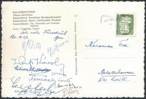 1960 Balatonfüredi nemzetközi sakkverseny résztvevőinek aláírása képeslapon