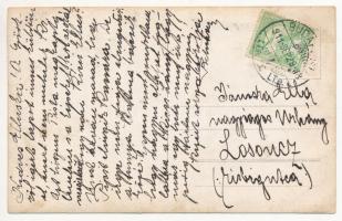 1911 Budapesti műterem belső ifjú képzőművészekkel; Beliczay Gyula által, képeslapként elküldött fot...