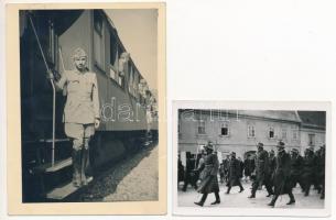 2 katonai fotó: Magyaróvár és vonatos katona 9x6, 12x9 cm