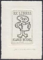 Jörgen Brockdorff-Nielsen (?-?): Ex libris Klaus Rödel. Rézkarc, papír, jelzett, 5×4 cm