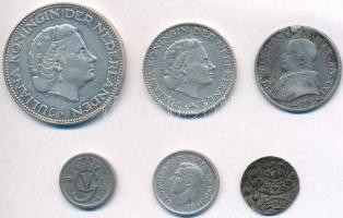 Vegyes 6db-os tétel, közte Hollandia 1955. 1G Ag, 1959. 2 1/2G Ag, Kanada 1944. 10c Ag, Vatikán 1866. 1L Ag, Svédország 1920. 10ö Ag T:2-3 Mixed 6pcs of silver coins, including Netherlands 1955. 1 Gulden Ag, 1959. 2 1/2 Gulden Ag, Canada 1944. 10 Cents Ag, Vatican 1866. 1 Lira Ag, Sweden 1920. 10 Öre Ag C:XF-F