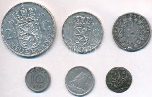 Vegyes 6db-os tétel, közte Hollandia 1955. 1G Ag, 1959. 2 1/2G Ag, Kanada 1944. 10c Ag, Vatikán 1866...