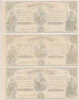 1852. 2Ft "Kossuth bankó" (3x) "A", "B" és "C", kitöltetlen,...