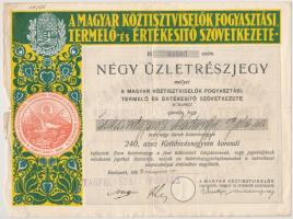 Vegyes részvény, nyeremény- és biztosítási kötvény tétel: 1922-1923. A Magyar Köztisztviselők Fogyasztási, Termelő- és Értékesítő Szövetkezete (3xklf), 1906. A Magyar Jelzálog-Hitelbank nyereménykötvénye 100K-ról, 1936. Gazdák Biztosító Szövetkezete biztosítási kötvény tűz- és betöréses-lopás esetére T:III,III-