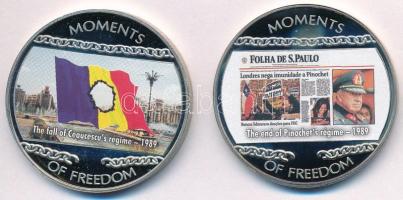 Libéria 2004. 10$ "Szabadság pillanatai - Ceausescu diktatúrájának bukása 1989" multicolor + 10$ "Szabadság pillanatai - Pinochet diktatúrája megbukik Chilében 1989" multicolor T:PP ujjlenyomat, fo. Liberia 2004. 10 Dollars "Moments of Freedom - The fall of Ceausescu's régime 1989" multicolor + 10 Dollars "Moments of Freedom - The end of Pinochet's regime 1989" multicolor C:PP fingerprint, spotted