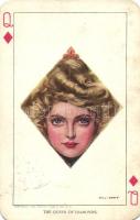 The Queen of Diamonds, card with lady, Edward Gross Co. s: Will Grefé (cut)