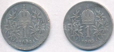 Ausztria 1903-1904. 1K Ag "Ferenc József" (2x) T:2-,3
Austria 1903-1904. 1 Corona Ag &quo...