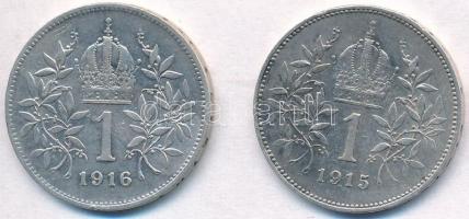 Ausztria 1915-1916. 1K Ag "Ferenc József" (2x) T:2
Austria 1915-1916. 1 Corona Ag "F...