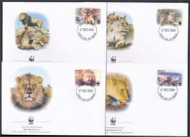 WWF: Lion block of 4 + set on 4 FDC WWF: Oroszlán négyestömb + sor 4 FDC-n
