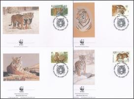 WWF Siberian tiger set + set 4 FDC, WWF: Szibériai tigris sor + sor 4 FDC-n