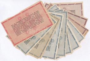 1946. 13db-os vegyes magyar adópengő tétel, közte fordított címeres, vágáshibás, sorozat- és sorszám...