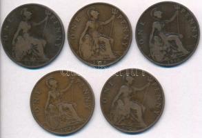 Nagy-Britannia 1902-1935. 1P Br (5xklf) T:2-,3 Great Britain 1902-1935. 1 Penny Br (5xdiff) C:VF,F