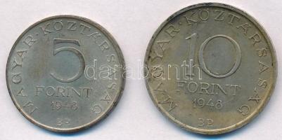 1948. 5Ft Ag "Petőfi" + 10Ft Ag "Széchenyi" T:2 kis peremhiba, patina