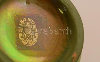 Zsolnay eozin mázas figurás kis vázal, jelzett, hibátlan, m:11 cm