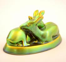 Zsolnay eozin mázas őzpár, jelzett, hibátlan, h:16 cm, m:8 cm