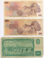 Szlovákia 1993. (1961) 100K + (1973) 500K (2x) mindhárom csehszlovák bankjegy szlovák bélyeggel T:II...