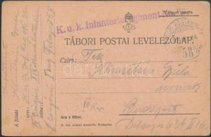 1916 Tábori posta levelezőlap K.u.k. Infanterieregiment No.32. + TP 58