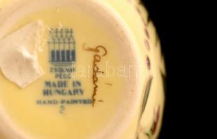 Zsolnay virág mintás váza, kézzel festett, máz alatti hajszálrepedésekkel, jelzett, m:12 cm