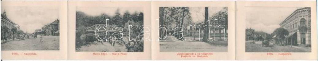 Szászrégen, Reghin; Látkép, vigadócsarnok, szálloda, kiadja W. Schebesch, leporelló képeslap / gener...