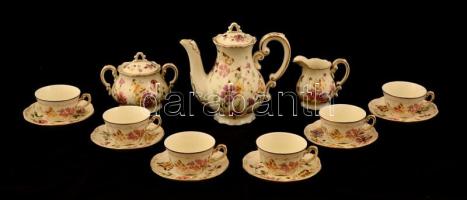 Zsolnay pillangó mintás mokkás készlet, kézzel festett, hibátlan, jelzett / Zsolnay coffee set in flawless condition