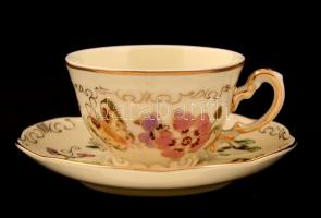 Zsolnay pillangó mintás mokkás készlet, kézzel festett, hibátlan, jelzett / Zsolnay coffee set in fl...