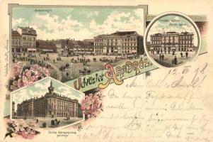 1898 Arad, Szabadság tér, Színház épület, Jószág Kormányzóság palotája / square, theatre, palace, Ottmar Zieher floral, litho