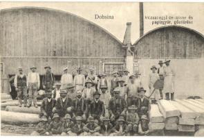 Dobsina, Rózsahegyi cellulóz és papírgyár, gőzfűrész, csoportkép a munkásokkal / cellulose and paper factory, steam saw, group picture with the workers