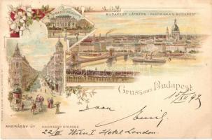 1897 Budapest, Vigadó, Andrássy utca, Müllet & Trüb floral litho (vágott / cut)