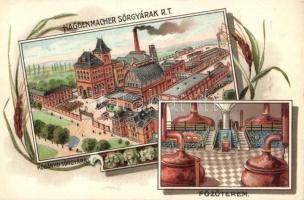 Budapest X. Haggenmacher Sörgyárak Rt. Kőbányai sörgyára, főzőterem, belső, floral litho
