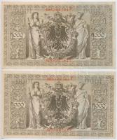 Német Birodalom 1910. 1000M (5x) két sorszámkövető párral, hétjegyű sorszám, piros pecséttel T:I-II
...