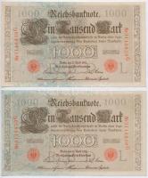 Német Birodalom 1910. 1000M (5x) két sorszámkövető párral, hétjegyű sorszám, piros pecséttel T:I-II
...