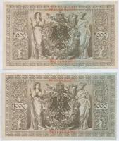 Német Birodalom 1910. 1000M (5x) két sorszámkövető párral, hétjegyű sorszám, piros pecséttel T:I-II
...