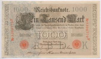 Német Birodalom 1910. 1000M (5x) két sorszámkövető párral, hétjegyű sorszám, piros pecséttel T:I-II
...