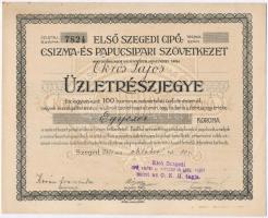 Szeged 1921. "Első Szegedi Cipő-, Csizma- és Papucsipari Szövetkezet" tíz részvénye összes...