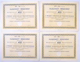Szeged 1922. "Produkt Kereskedelmi Részvénytársaság" huszonöt részvénye összesen 10.000K értékben (4x) mindegyik kitöltetlen, szárazpecséttel, szelvényekkel, kettő sorszámkövető T:II