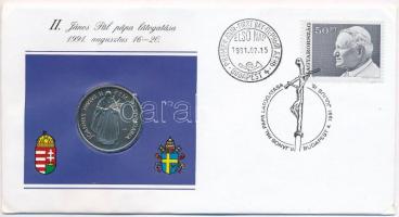 1991. 100Ft Cu-Ni "II. János Pál pápa látogatása Magyarországon" érmés borítékban első napi bélyegzős bélyeggel T:BU