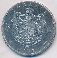 Románia 1881B 5L Ag "I. Károly" T:2-,3 
Romania 1881B 5 Lei Ag "Carol I" C:XF,F...