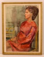 Márffy jelzéssel: Ülő nő. Akvarell, papír, üvegezett keretben, 58×39 cm