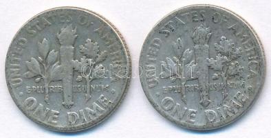 Amerikai Egyesült Államok 1946-1947. 1D Ag "Roosevelt" (2x) T:2-
USA 1946-1947. 1 Dime Ag...