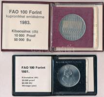 1981. 100Ft Ni "FAO (I.)" + 1983. 100Ft Cu-Ni "FAO (II.), eredeti tokban, tanúsítvánnyal T:BU Adamo EM66; EM72