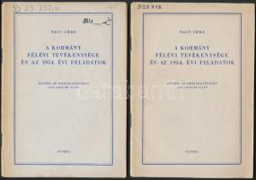 1953-1954 Négy Nagy Imre beszéd, egy-két ceruzás bejegyzéssel, intézményi bélyegzőkkel, de alapvetően jó állapotban:  A Kapitalizmusból a szocializmusba való átmenet néhány közgazdasági problémája a népi demokratikus országokban. Budapest,1953, Szikra.Kiadói papírkötés.  Az államigazgatás és a tanácsok feladatai. Budapest, 1954, Szikra. Kiadói papírkötés.  A kormány félévi tevékenysége és az 1954. évi feladatok. Budapest, 1954, Szikra. Kiadói papírkötés. / x 2.