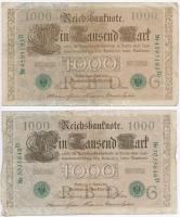 Német Birodalom 1910. 1000M (4x) hétjegyű sorszám, zöld pecséttel T:III  German Empire 1910. 1000 Mark (4x) 7 digit serial with green seal C:F Krause 45.b