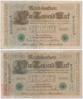 Német Birodalom 1910. 1000M (4x) hétjegyű sorszám, zöld pecséttel T:III 
German Empire 1910. 1000 M...